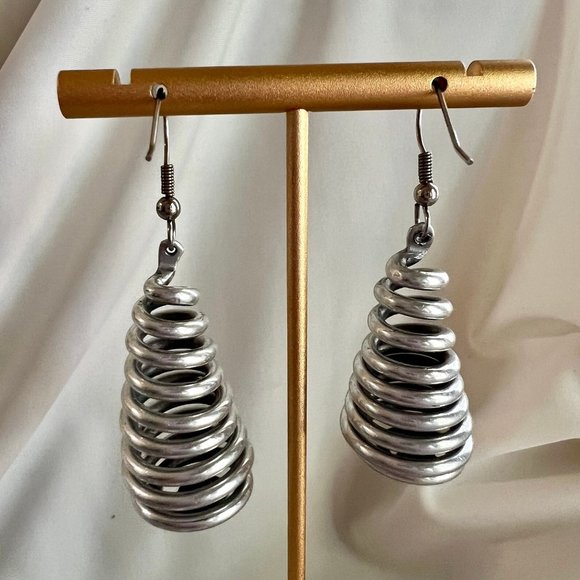 Silver Tone Chunky Wire Swirl Dangle Costume Estate Fashion Hook Earrings - Picture 4 of 6